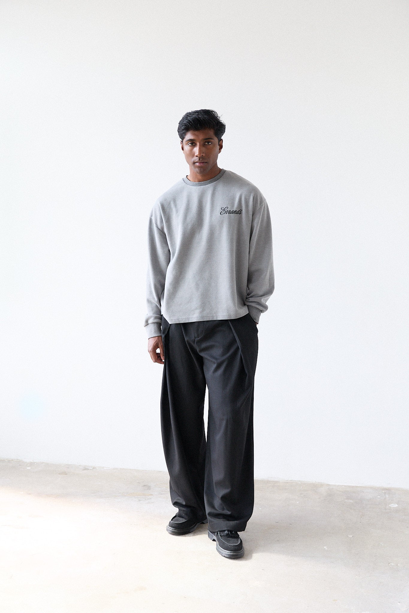 Stone Grey Waffle Long Sleeve T-Shirt