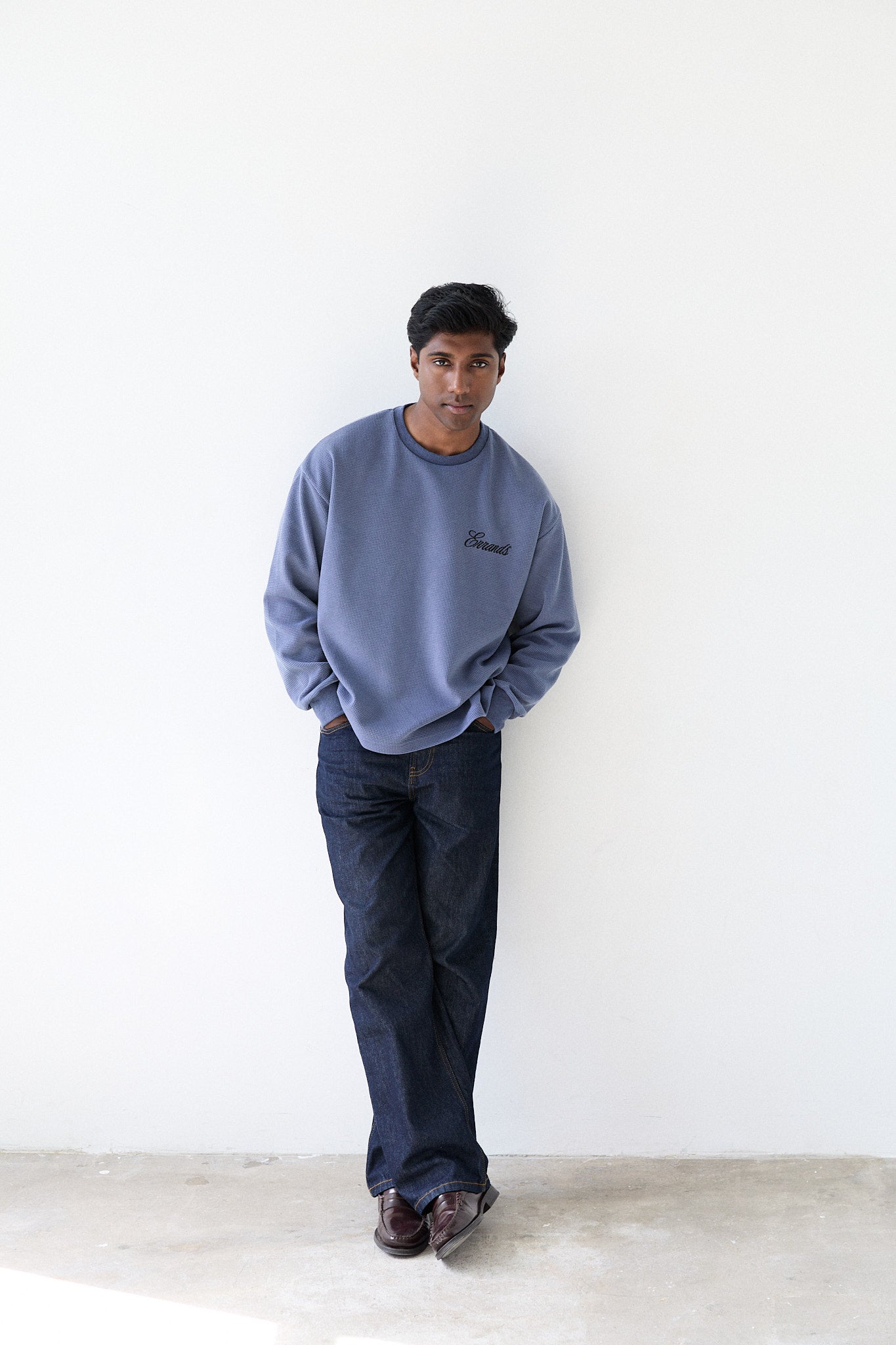 Slate Blue Waffle Long Sleeve T-Shirt